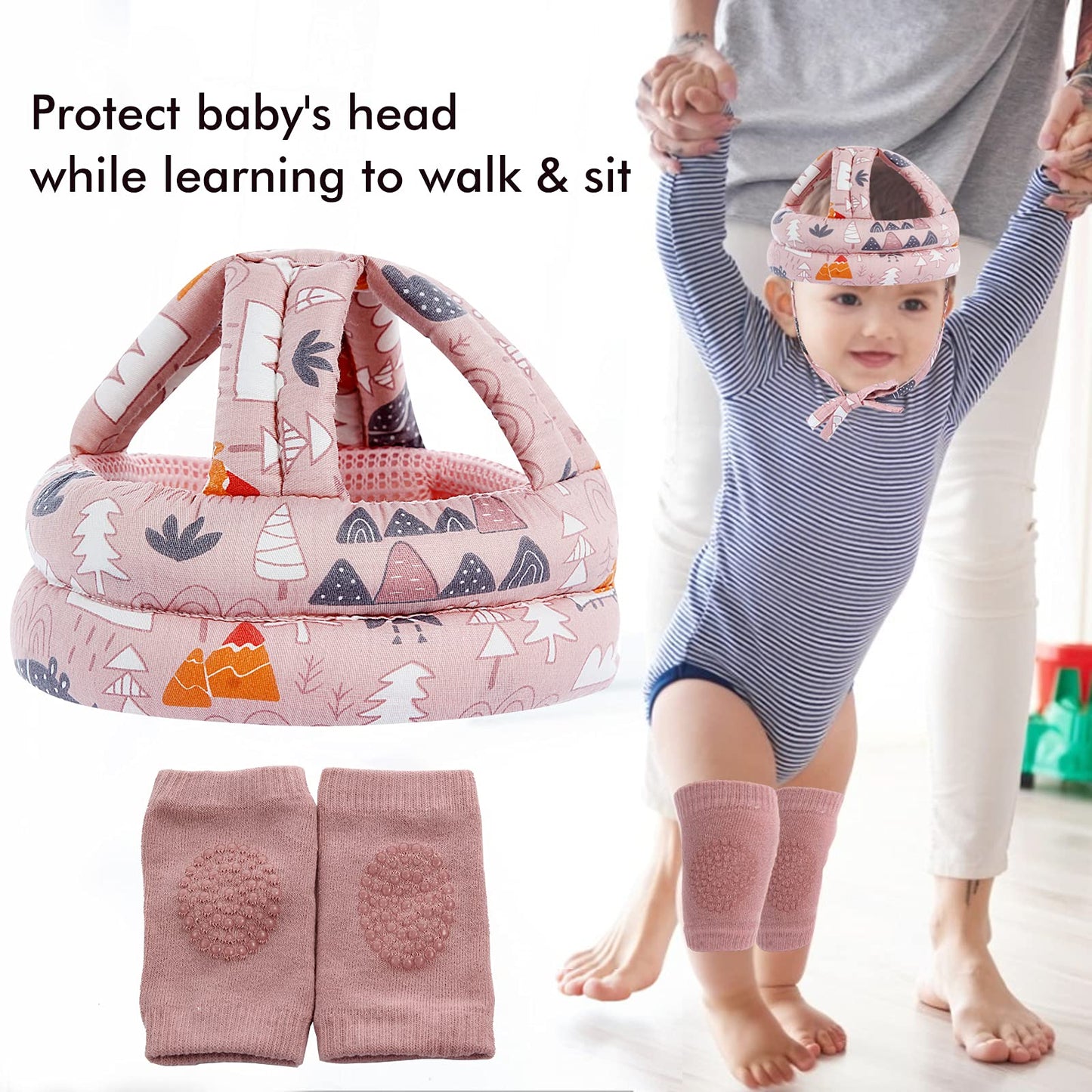 Baby Safety Helmet Infant Toddler Breathable & Adjustable Head Cushion Bumper Bonnet For Running Walking Crawling (Pink), Bb-100