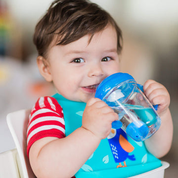 Nuby 360 Grip N' Sip 8Oz Tritan Cup, Weighted Straw With Hygienic Cover, Blue