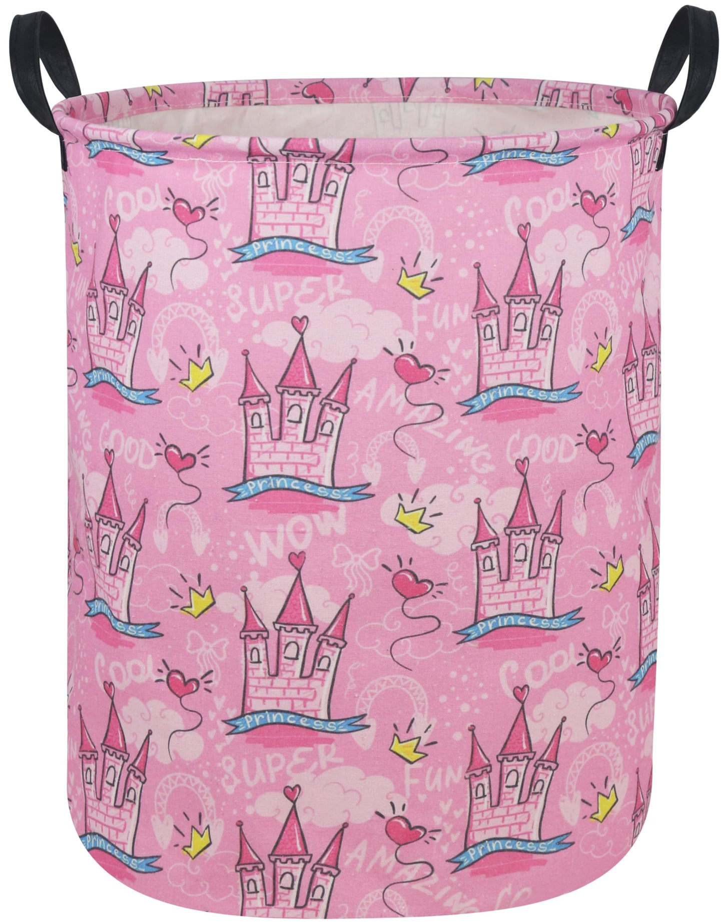 ESSME Pink Laundry Hamper,Grils Hamper Collapsible Canvas Waterproof Storage Bin for Kids, Nursery Hamper,Gift Baskets,toy bins(