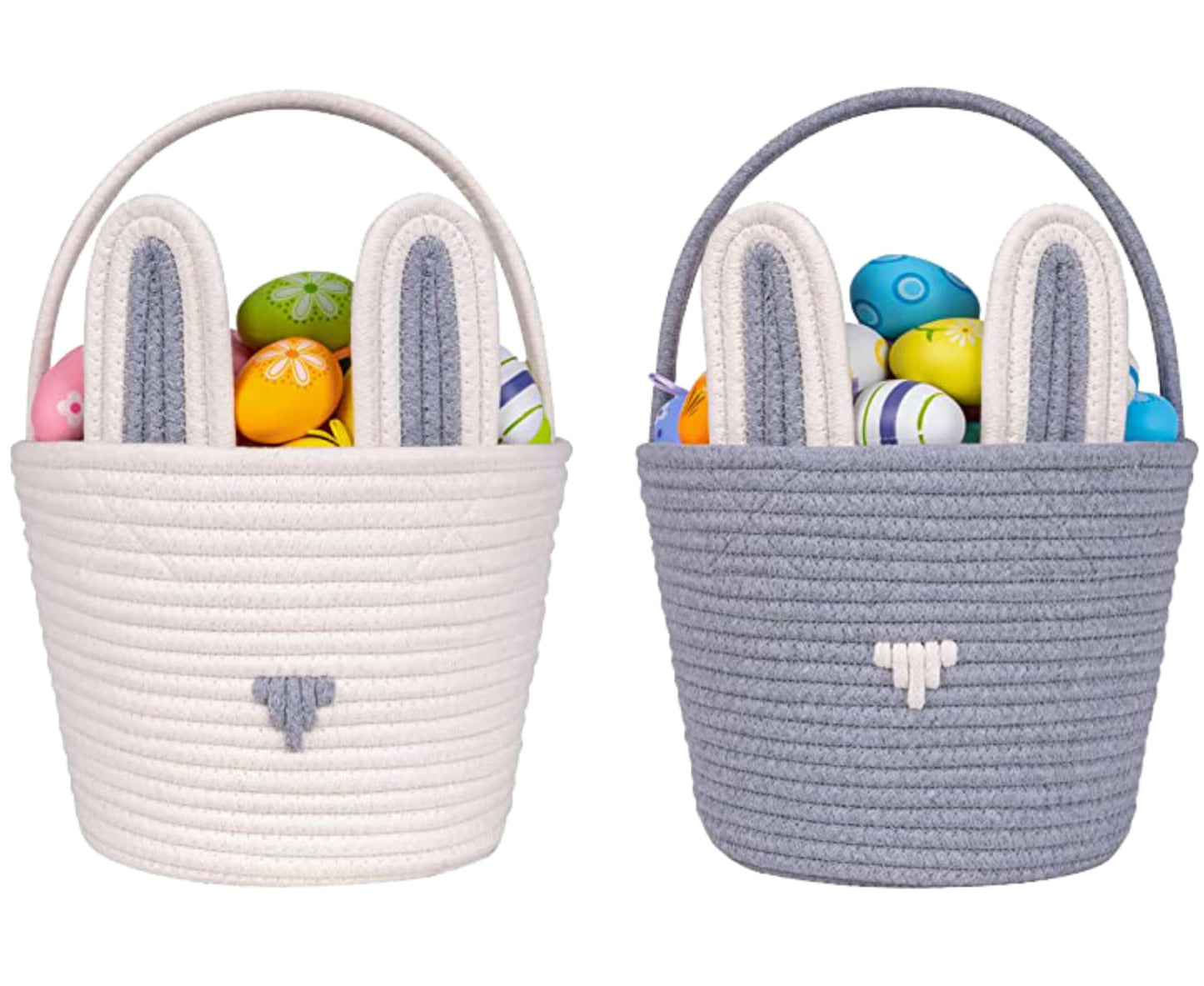 CubesLand First Easter Basket for Boys - 2-Piece Empty Bunny Basket Set with Colorful Woven Design, Easter Eggs Hunt Buckets for