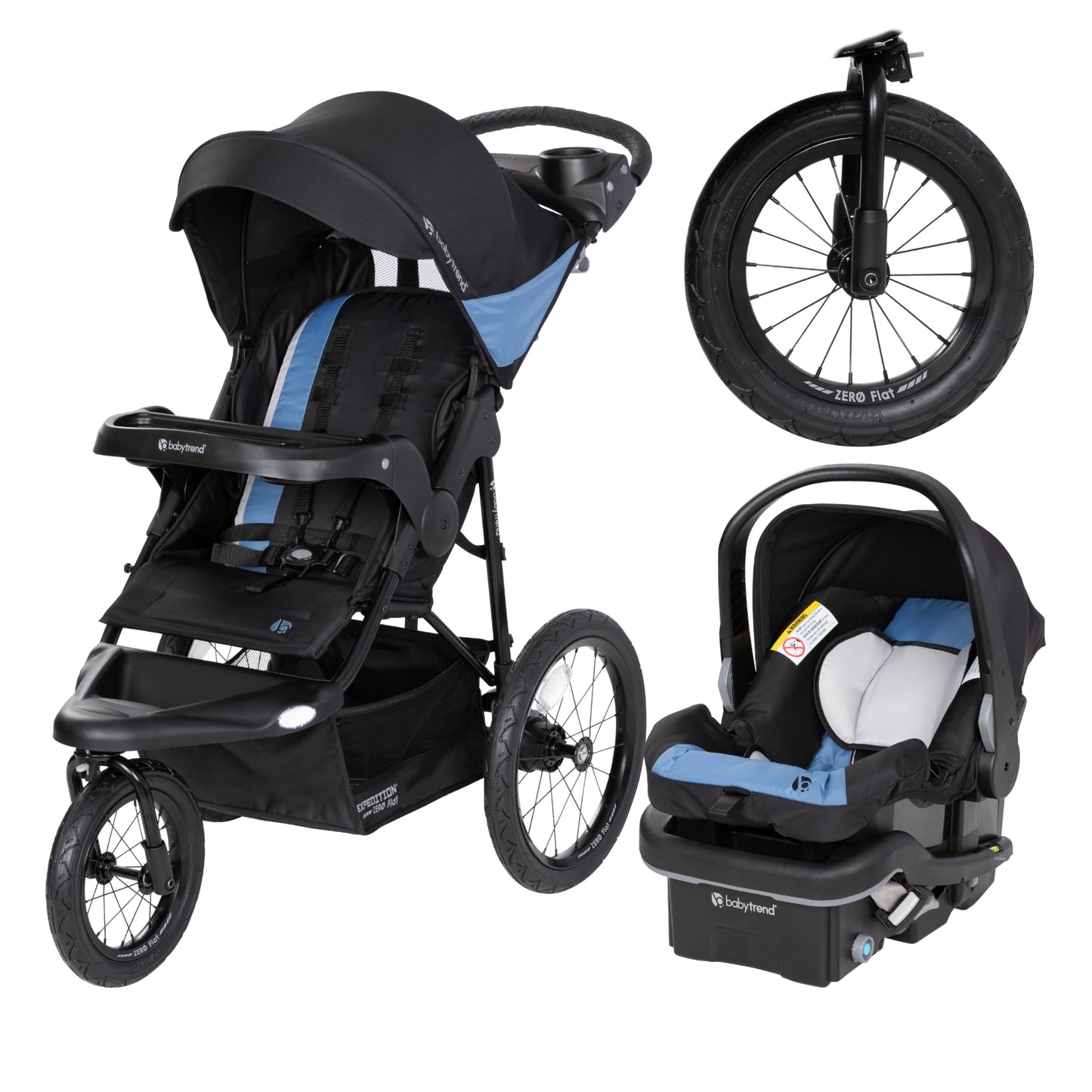 Baby Trend Expedition Zero Flat Jogger Travel System With Led Lights, Dash Blue
