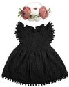 Bgfks Baby Girl Tutu Dress Elegant Lace Pom Pom Flutter Sleeve With Flower Headband Set(Black,12 Months)