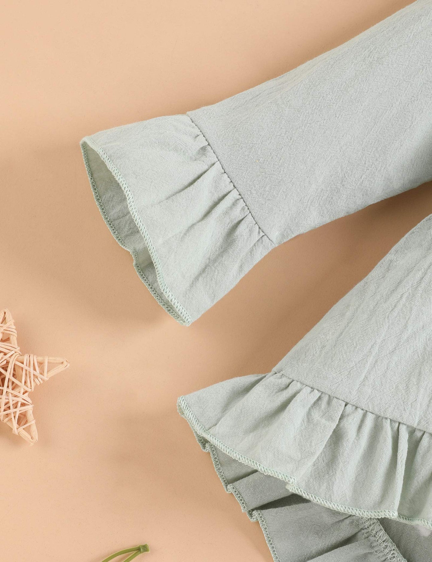 Bilison Toddler Baby Girl Clothes Cotton Linen Long Sleeve Ruffle Top And Ripped Jeans Outfit Sets