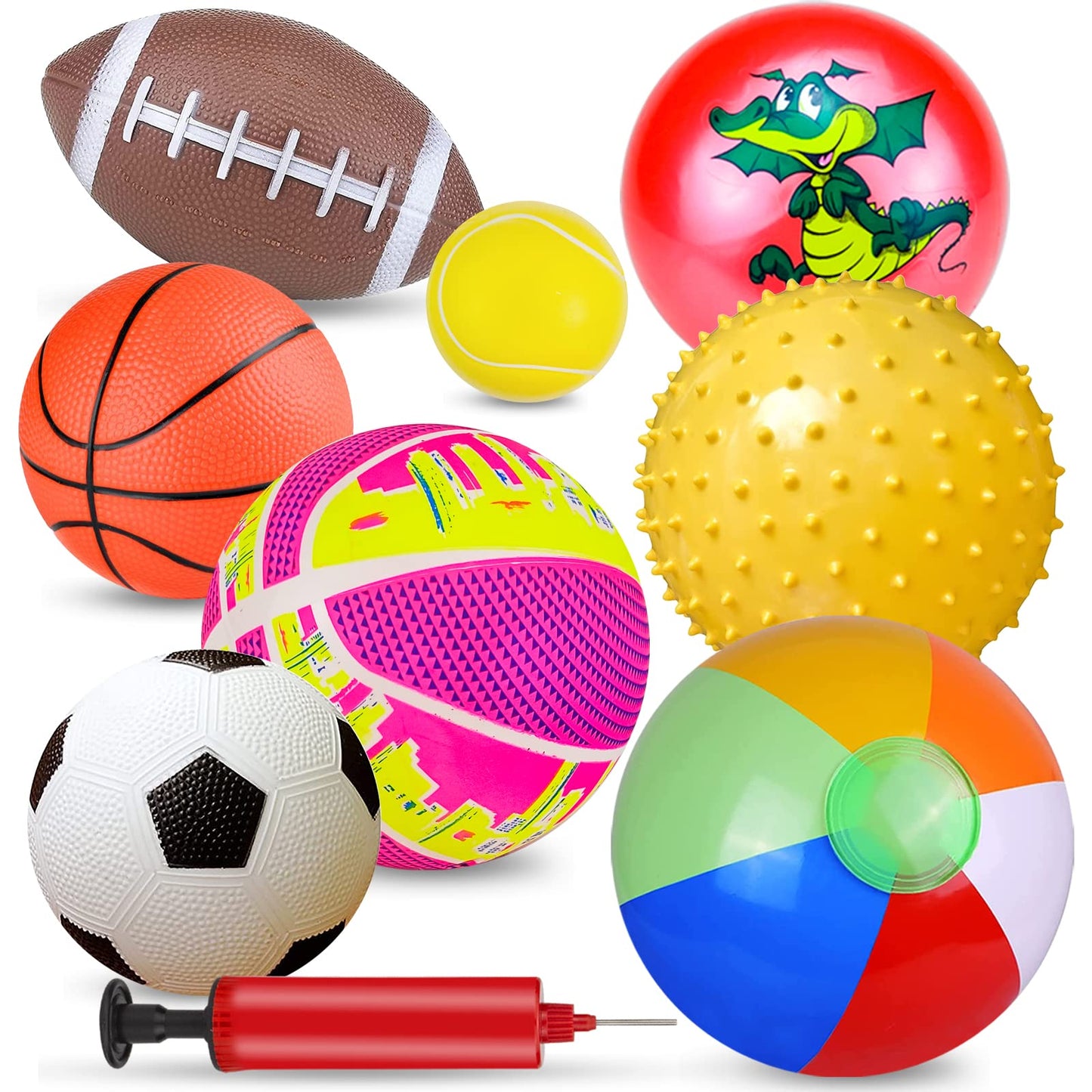 Ynanimery Balls for Toddlers 1-3, Toy Balls for Kids, Set of 8 Sport Toys with Pump/Beach Balls/Soccer/Basketball/Tennis/Footbal