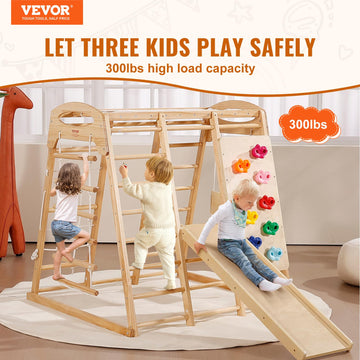 Vevor Medium Size Indoor Playground Jungle Gym, 7-In-1 Toddlers Climber With Wood & Rope Ladder, Net Ladder, Swing, Monkey Bar,