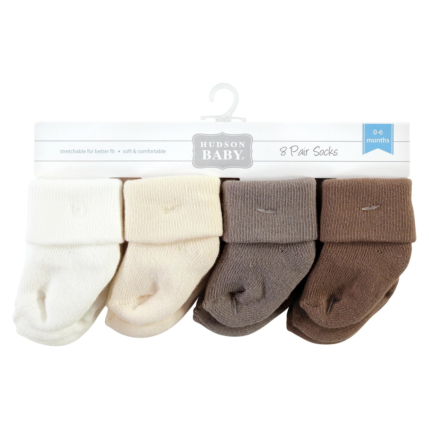 Hudson Baby Unisex Baby Cotton Rich Newborn And Terry Socks, Solid Beige Brown, 6-12 Months
