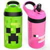 Zak Designs Minecraft Kids Water Bottle With Straw And Built In Carrying Loop Set, Made Of Plastic, Leak-Proof Water Bottle Desi