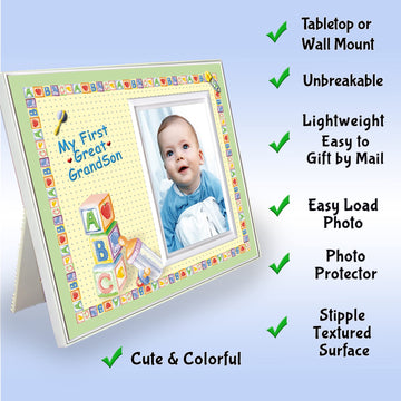 My First Great Grandson Picture Frame | New Great Grandparent Baby Announcement Gift - Sized For Tabletop 8.25 X 7 In | Holds A