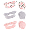 Hudson Baby Baby Girls Unisex Cotton Scratch Mitten Set Headband, Pink Peony, 0-6 Months Us