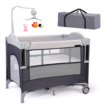 Joymor 4 In 1 Pack And Play, Baby Bedside Bassinet, Sturdy Play Yard With Padded Mat And Toy Bar With Soft Toys
