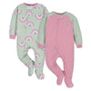 Gerber Baby Girls Toddler Loose Fit Flame Resistant Fleece Footed Pajamas 2-Pack Rainbow Green 5T