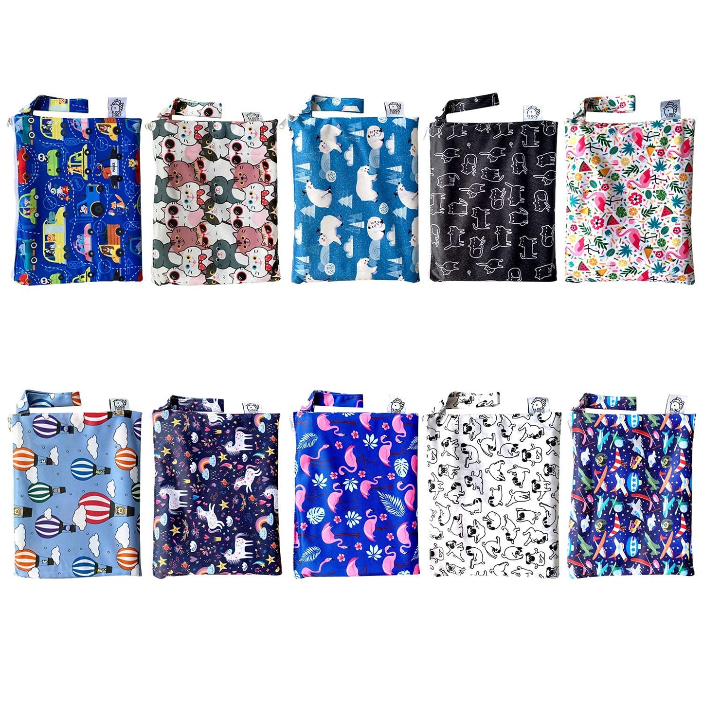 Flock Three Waterproof Baby Diaper Changing Pad With Storage Bag (28.7' X 19.7') Washable Wipeable Reusable Leak Proof Diaper