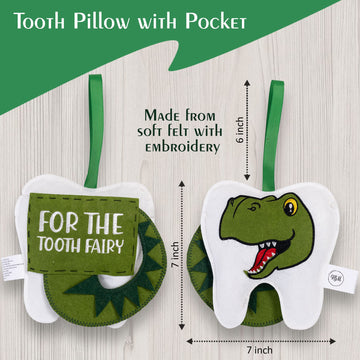 Dinosaur Tooth Fairy Pillow Boy-Tooth Fairy Kit W/Notepad & Keepsake Photo Pouch-Felt Tooth Fairy Box - Dear Tooth Fairy Notepad