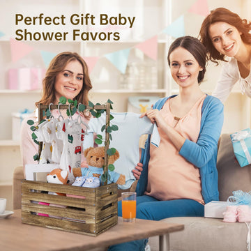 Snpwne Wooden Baby Shower Crate Baby Basket With Handle, Baby Storage Crate, Baby Welcome Box, Newborn Boy Girl Welcome Gift Bas