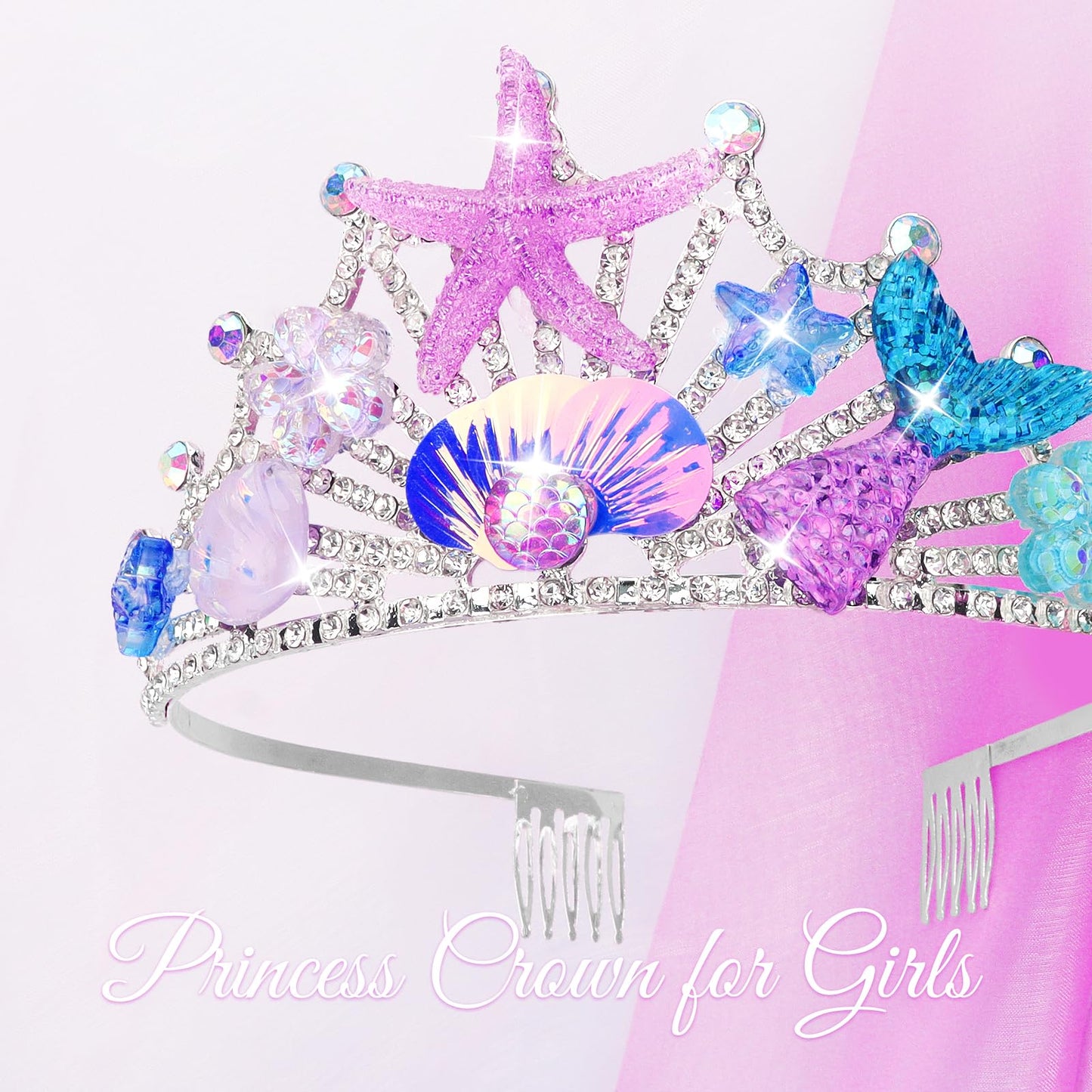 Cieher Mermaid Crown: Starfish Tiara With Combs For Girls, Party Decorations And Costume Accessories
