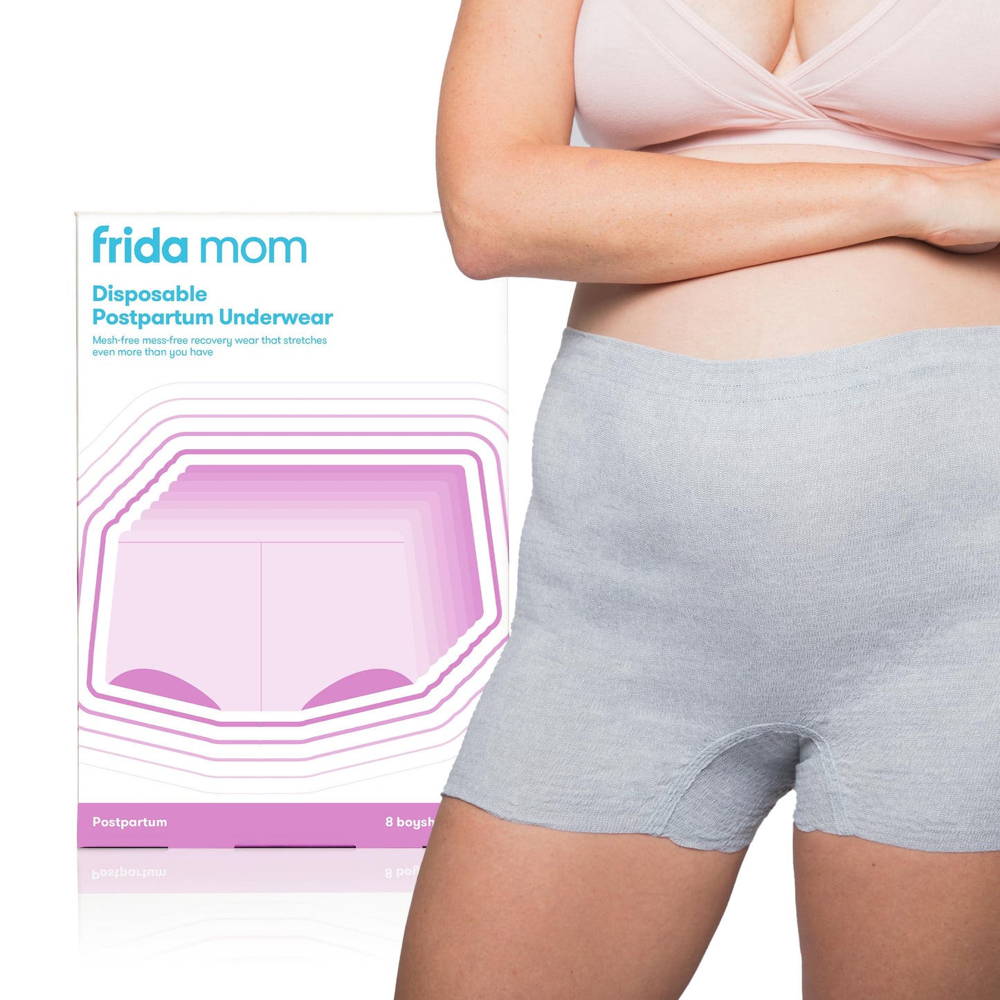 Frida Mom 8pc Postpartum Underwear, Disposable Boyshort Panties, Seamless, Stretch Support, New Mom Essentials, Size Petite (Wai