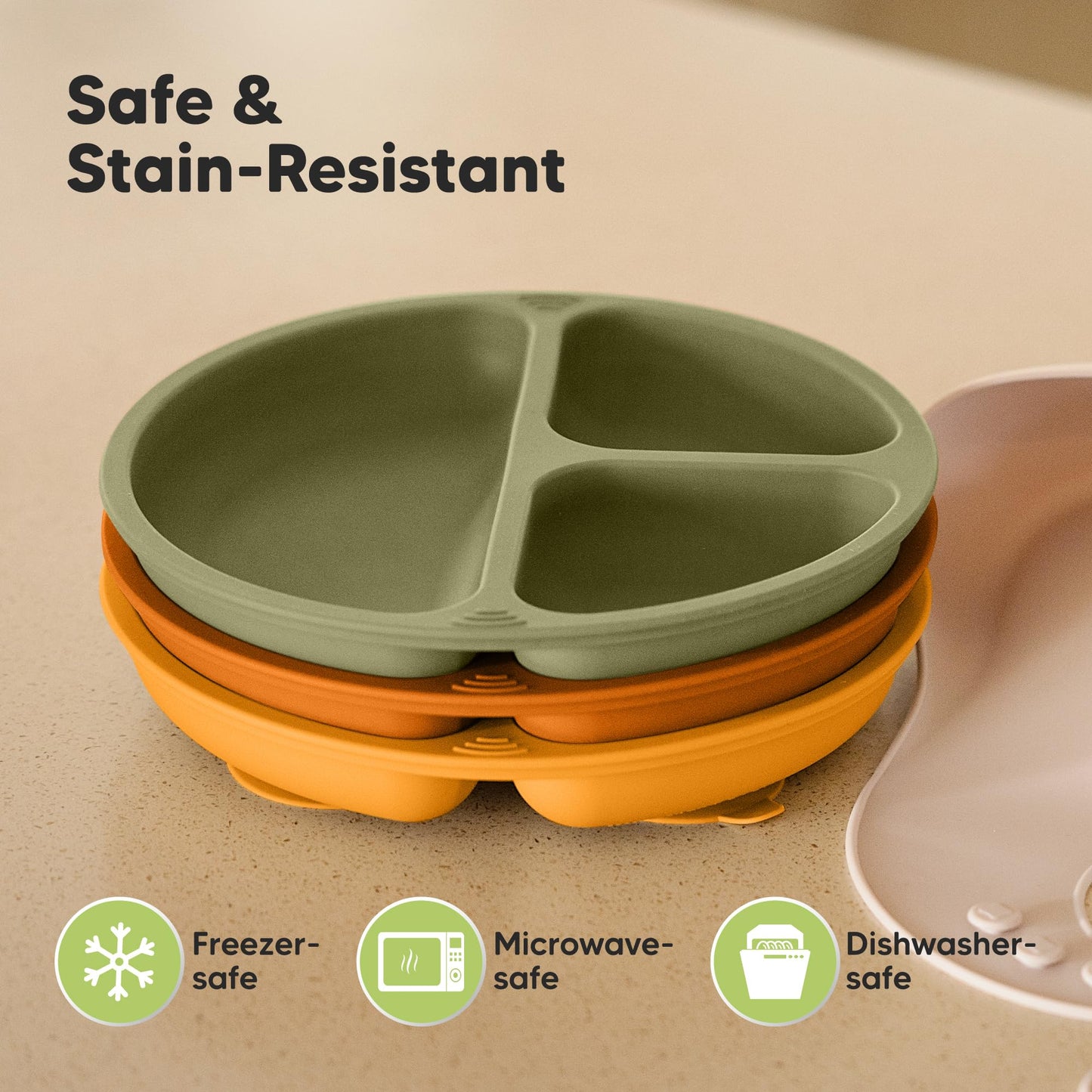 Keababies Suction Plates For Baby, Toddler - 3-Pack 100% Silicone Toddler Plates, Divided Baby Plates With Suction, Silicone Pla