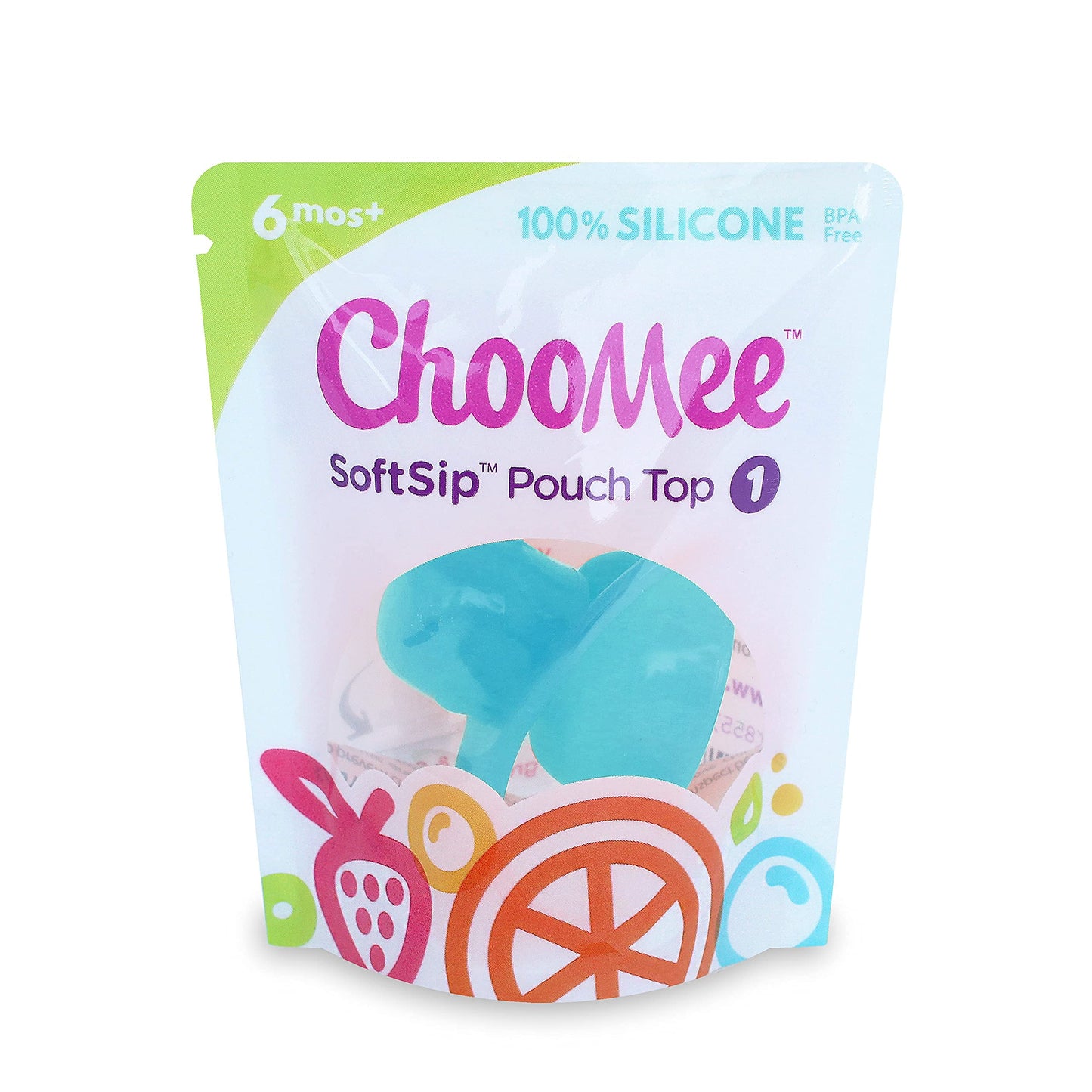 Choomee Replacement Caps For Reusable Food Pouches | Includes Softsip Silicone Flow Control Pouch Top | 6 White Caps + 1 Aqua So