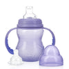 Nuby 3-Stage Wide Neck No Spill Bottle With Handles And Non-Drip Juice Spout, 3 Months, 8 Ounce, Purple