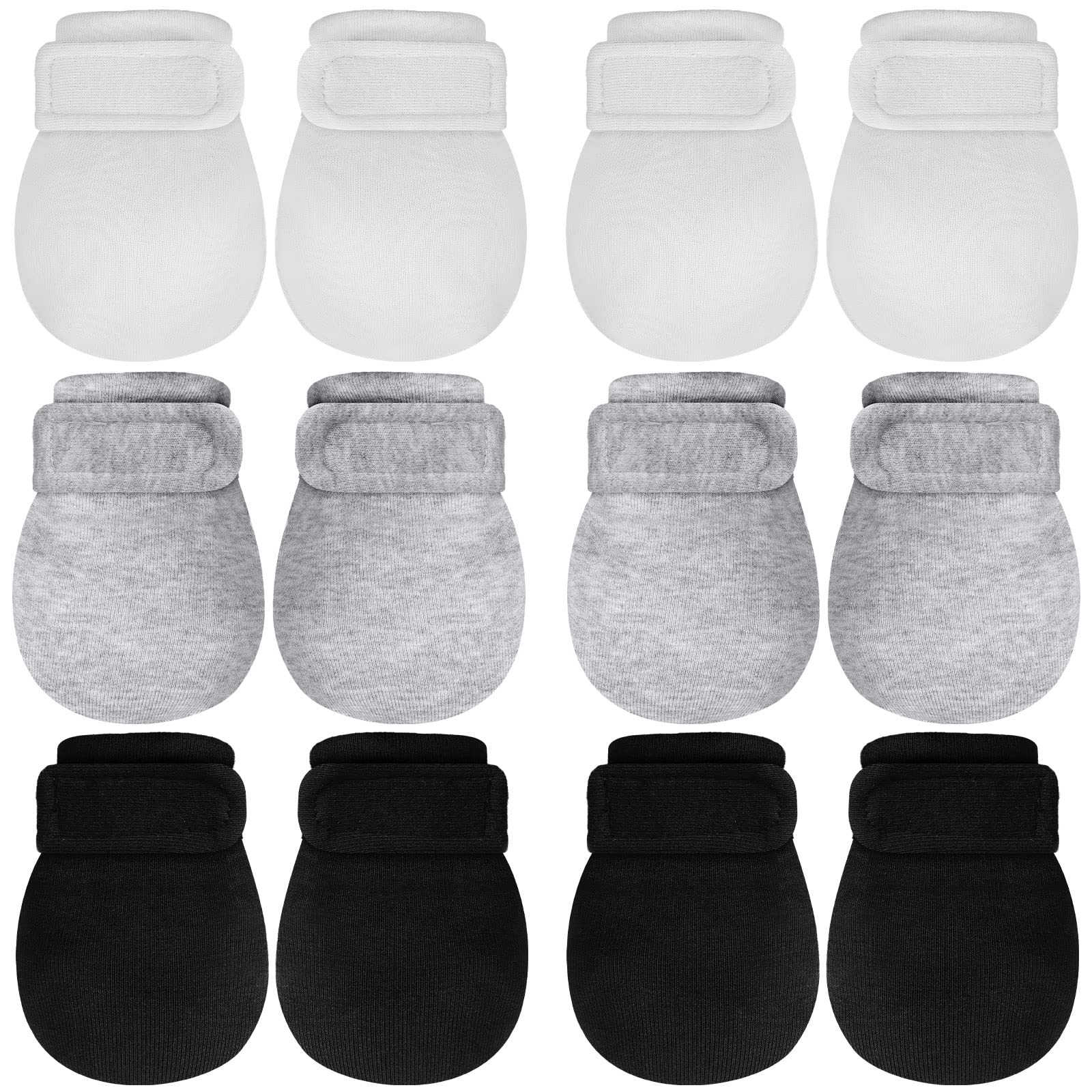 Adjustable Baby Mittens No Scratch Newborn Cotton Breathable Gloves Warm Baby Mitts For Boys Kids (Black, White, Gray,6 Pairs)