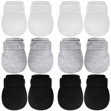 Adjustable Baby Mittens No Scratch Newborn Cotton Breathable Gloves Warm Baby Mitts For Boys Kids (Black, White, Gray,6 Pairs)