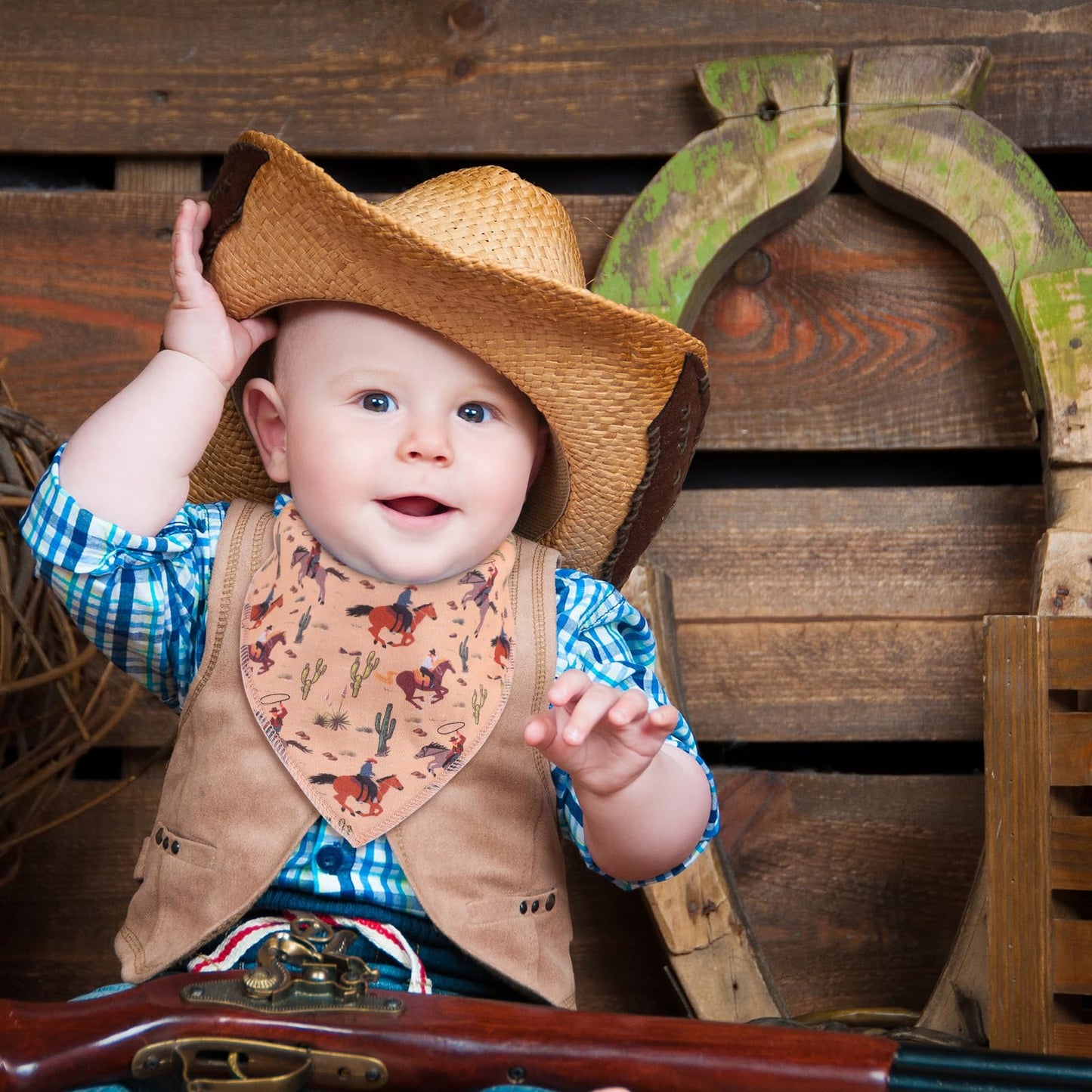 Vitalcozy 4 Pcs Western Cowboy Baby Bandana Bibs Newborn Infant Feeding Drool Bibs Wild West Cotton Bib For Drooling And Teethin