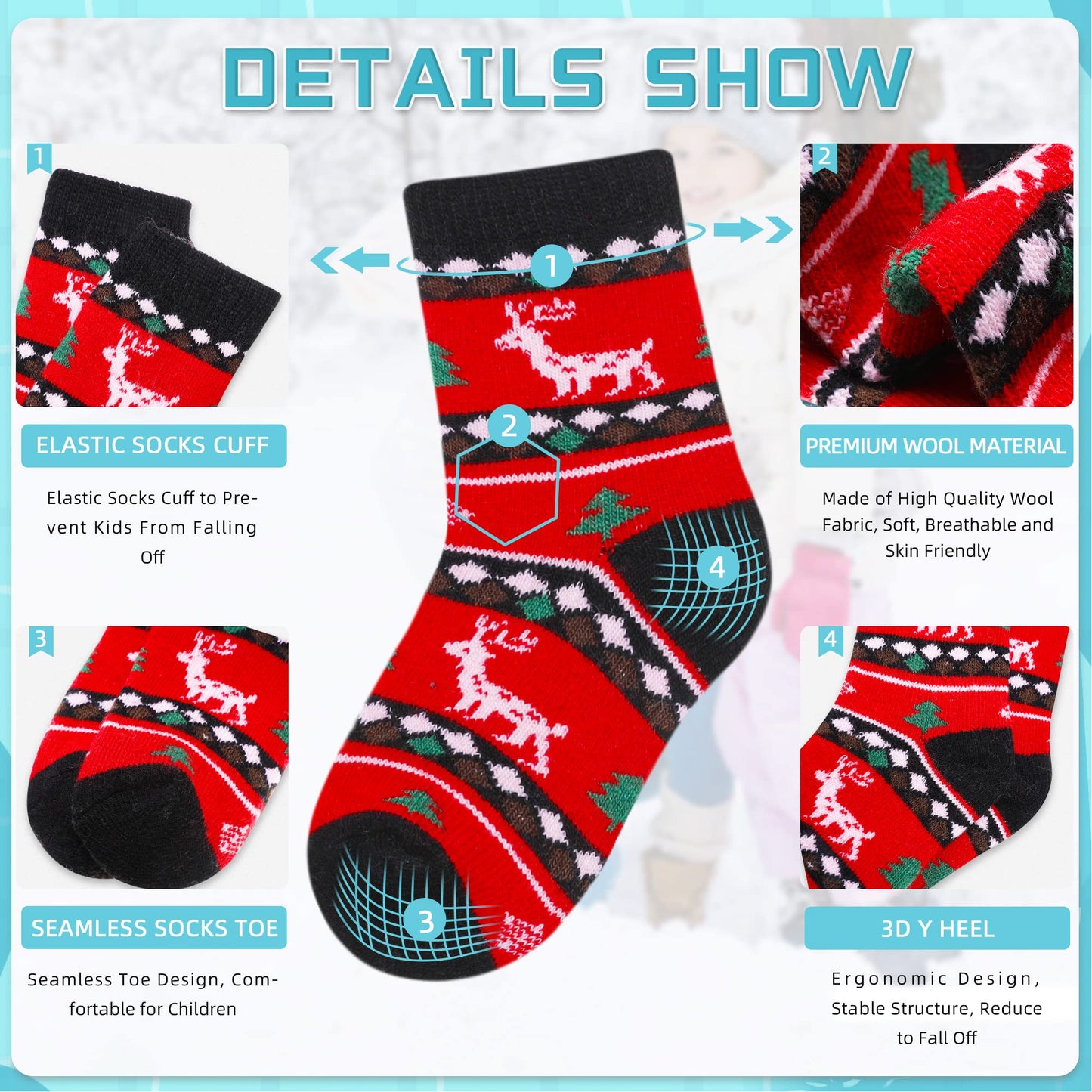 Eocom 6 Pairs Children'S Winter Warm Wool Animal Crew Socks Kids Boys Girls Socks (6 Pairs Christmas Deer, 1-3 Years)