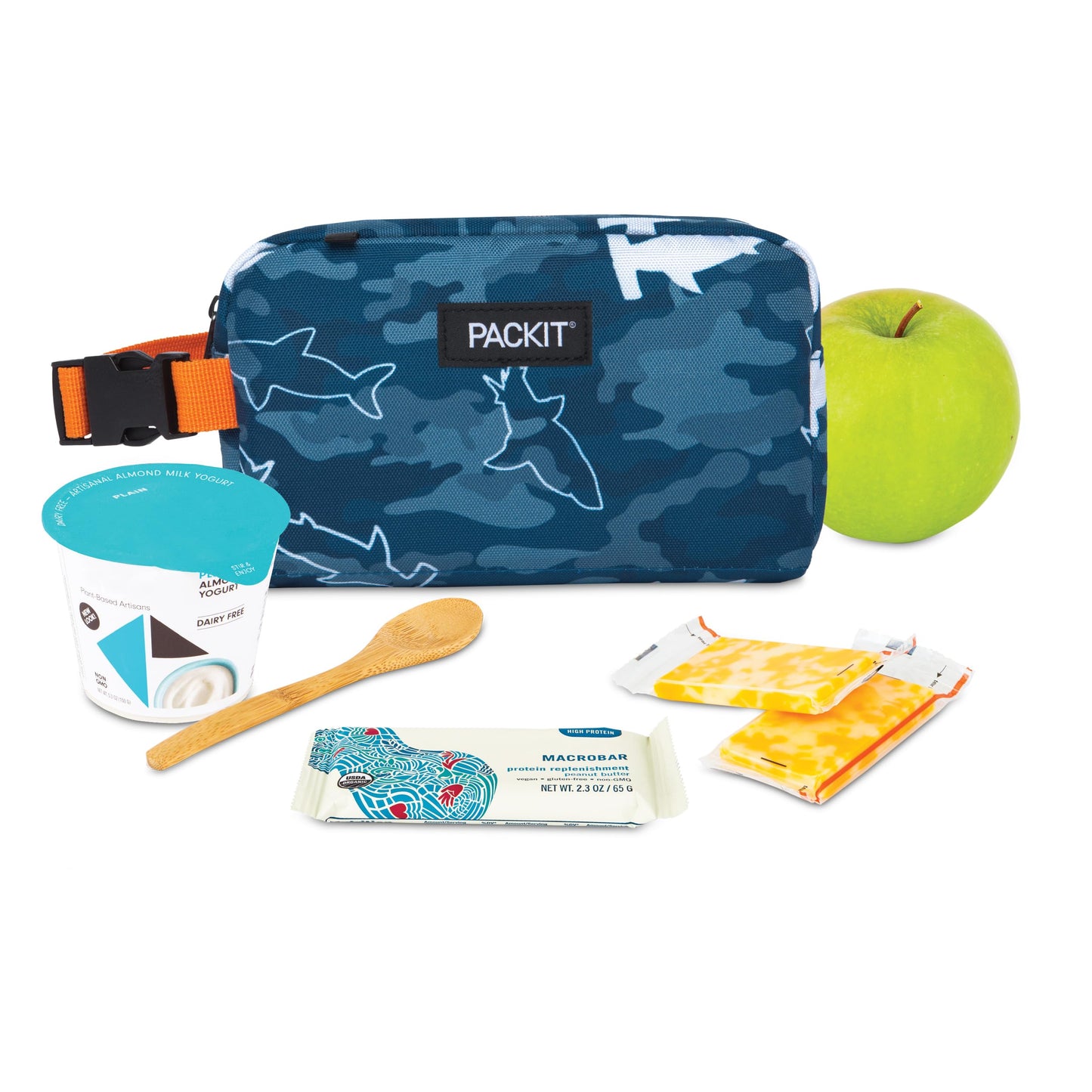 Packit Freezable Snack Box, Camo Shark, Built With Ecofreeze Technology, Collapsible, Reusable, Zip Closure With Buckle Handle,