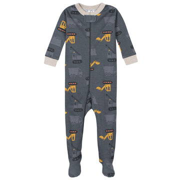 Gerber Baby Boys' 2-Pack Footed Pajamas, Dump Truck Grey, 6 Months