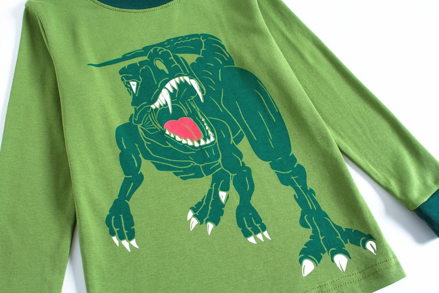 Popshion Boys Dinosaur Pajamas Set 100% Cotton T-Rex Pjs Toddler Long Sleeve Sleepwear Kids Clothes Set Green Dino Shirt 3T