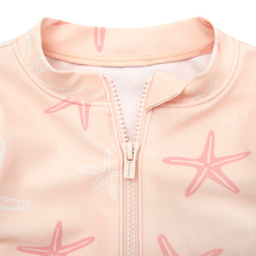 Gerber Girls' Toddler Long Sleeve One Piece Rashguard Swimsuit, Pink Starfish