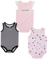 Calvin Klein Girls' 3 Pieces Pack Bodysuits, Pink Pearl/Baby Pink/White Cotton, 12M