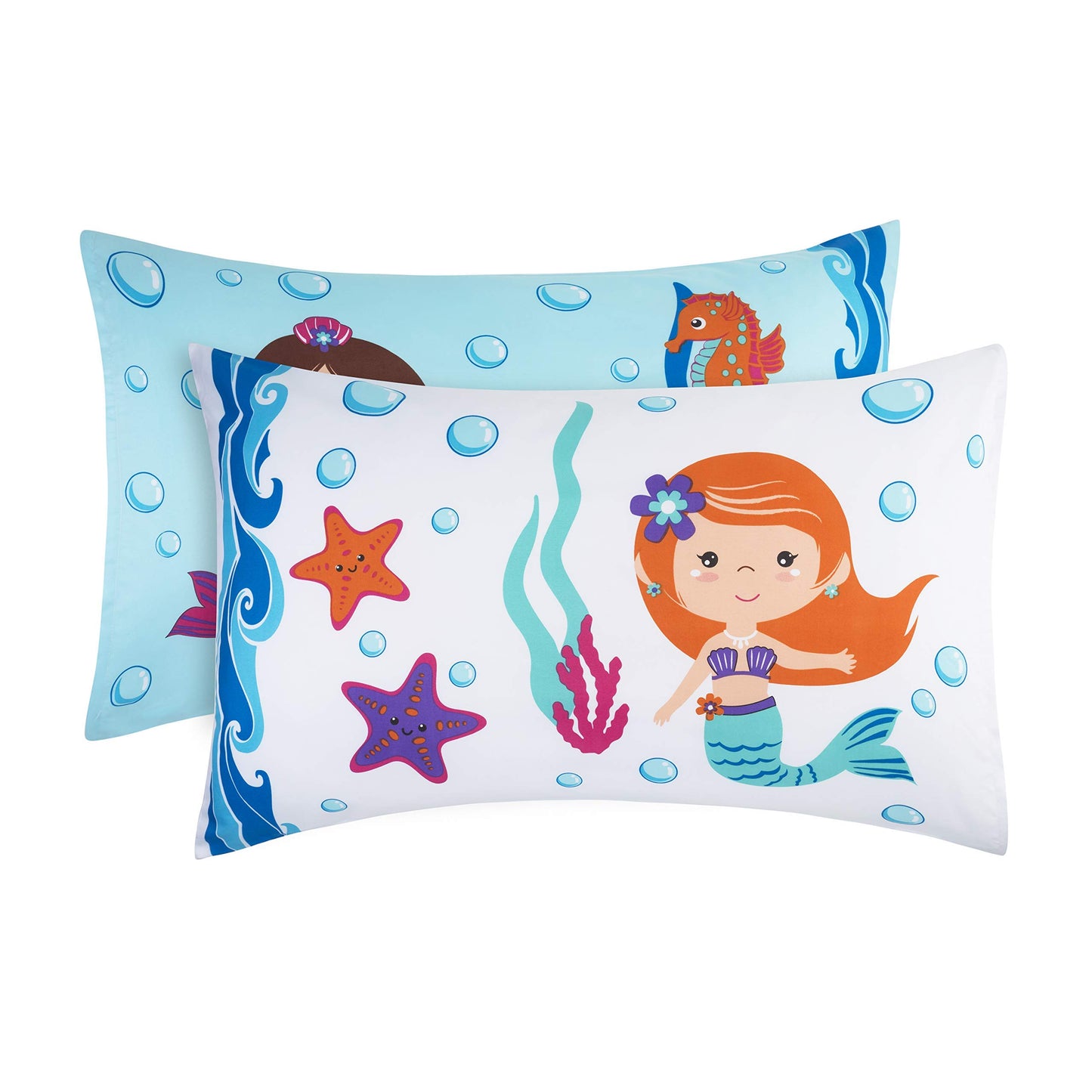 Everyday Kids 3-Piece Toddler Fitted Sheet, Flat Sheet And Pillowcase Set - Mermaids Undersea Adventures - Soft Breathable Micro