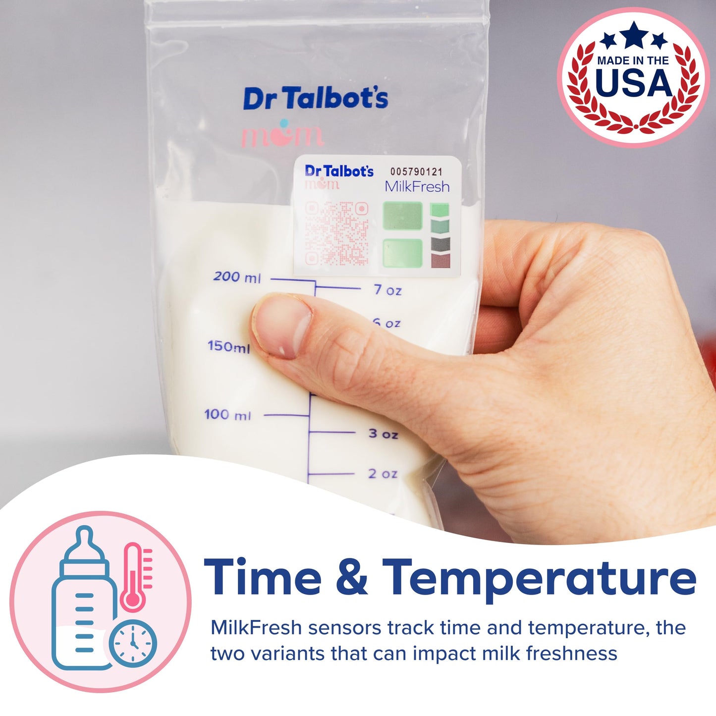 Dr. Talbot'S Mom Milkfresh Breast Milk Sensors - Track Freshness Of Pumped Milk With App. Manage Storage Bag Inventory, 48 Pk