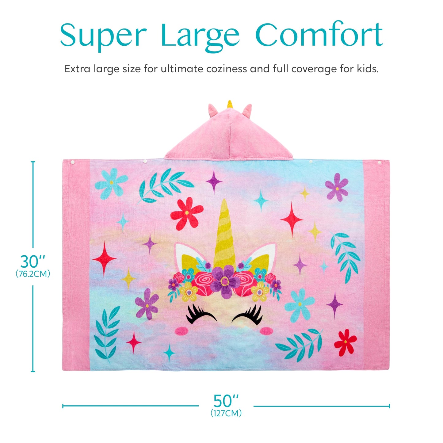 Joiedomi Unicorn Hooded Towels For Kids - Soft 100% Cotton Kids Beach Towel - 30' X 50' For 3-10 Years Boys Girls - Beach Hood
