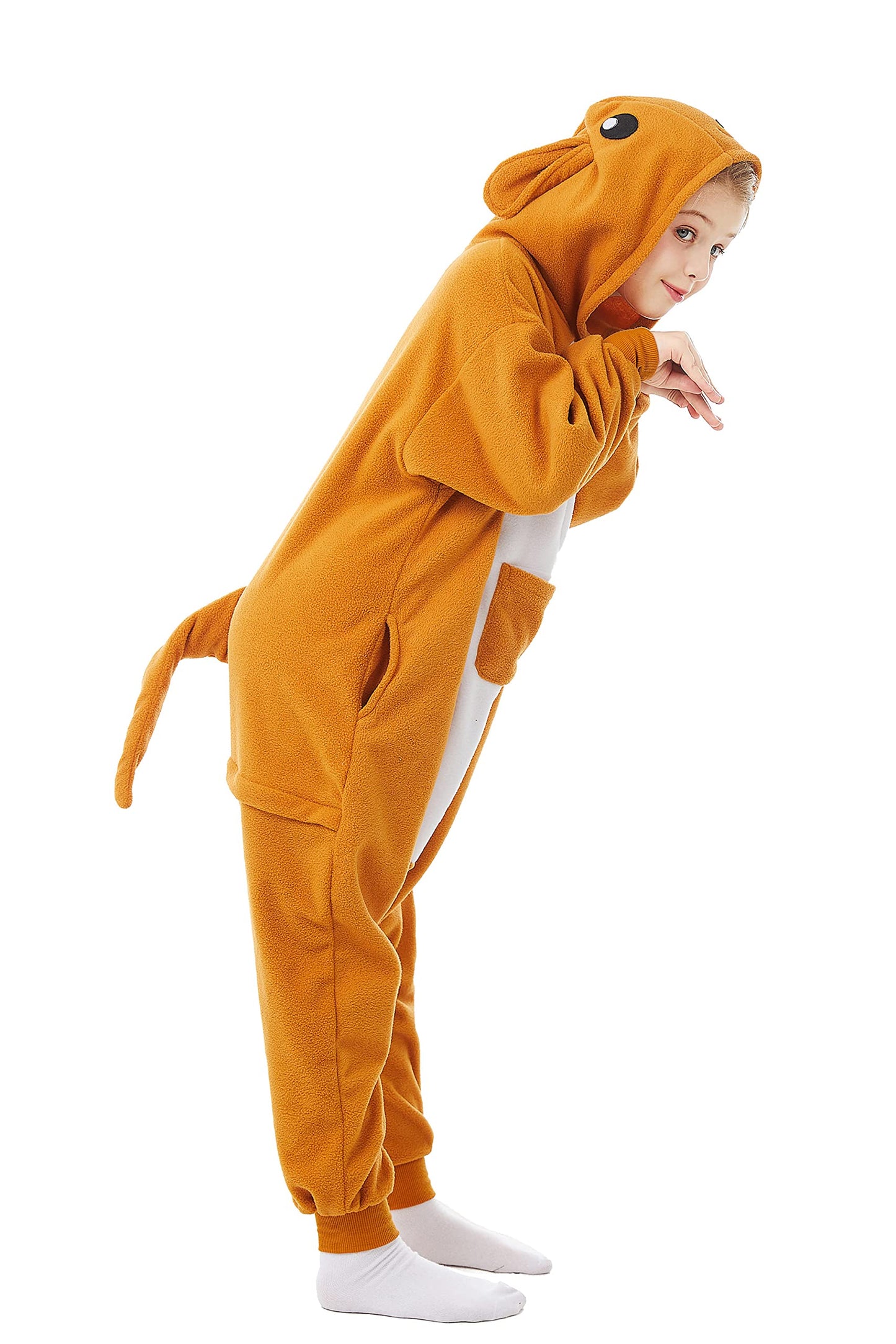 Canasour Kangaroo Onesie Halloween Kids Cosplay Costume For Girls Animal Unisex Outfuit One Piece Hooded Soft Pajamas Orange Par