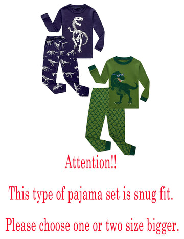 Family Feeling 4 Piece Baby Girls Boys Long Sleeve Dinosaur Green Blue Pajamas Sets 100% Cotton Pyjamas Toddler Infant Kids 18-2