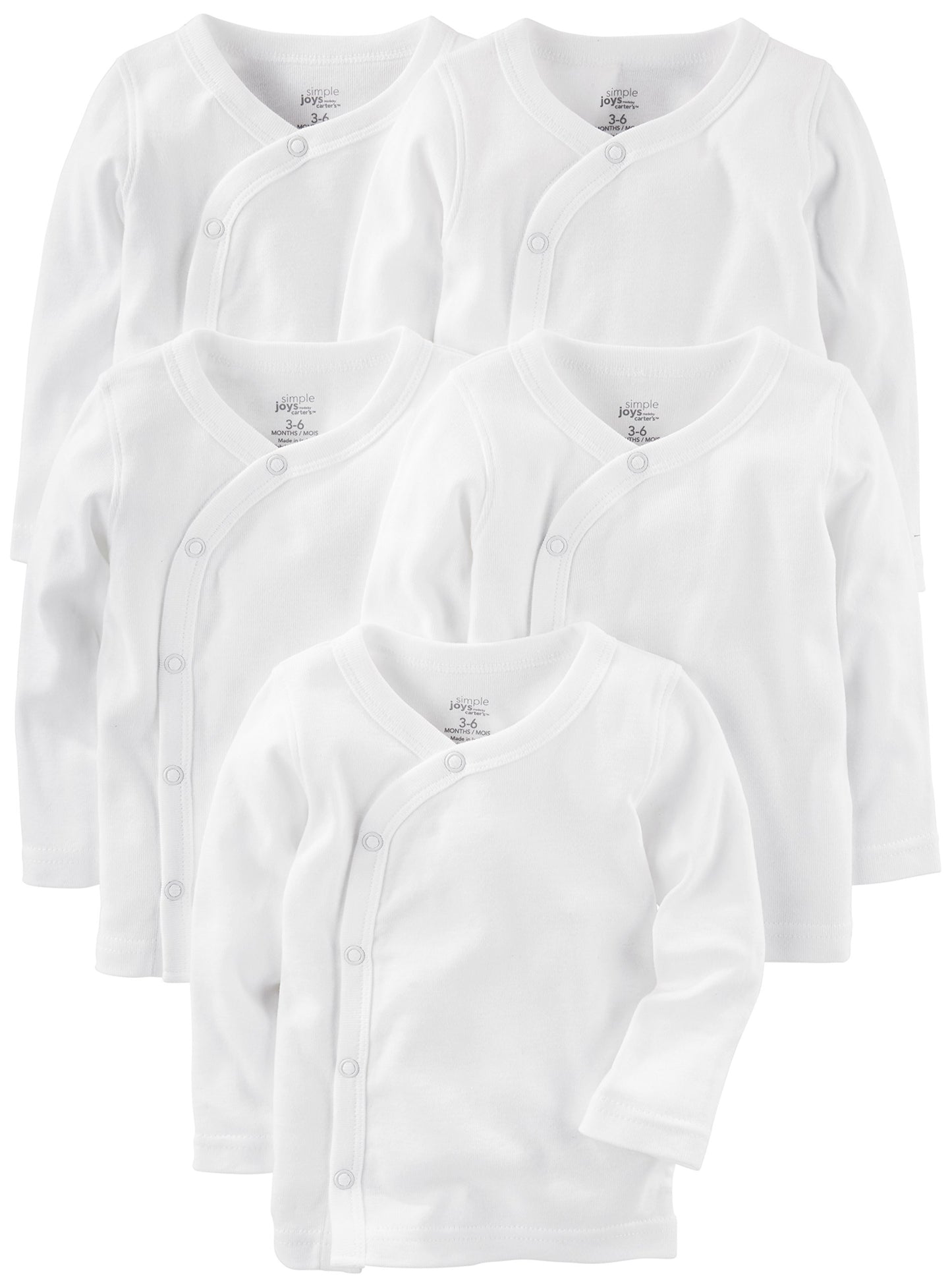 Simple Joys by Carters Baby 5-Pack Side-snap Long-Sleeve Shirt, White, Newborn