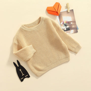 Baby Girl Boy Knit Sweater Blouse Pullover Sweatshirt Warm Crewneck Long Sleeve Tops For Infant Toddler (A-Cream, 3-4T)