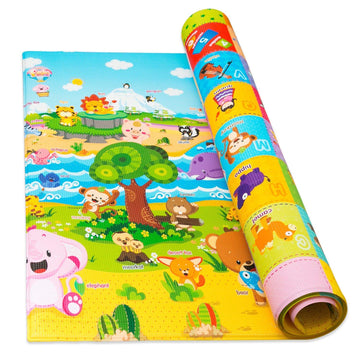 Baby Care Play Mat (Medium, Playful - Pinko & Friend) 73 X 49 Original One-Piece Reversible Rollable Waterproof Play Mat For Inf