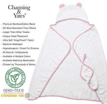 Channing & Yates Premium Boutique Hooded Baby Towels And Washcloth Set - Organic Viscose Made From Bamboo Baby Towel With Hood (