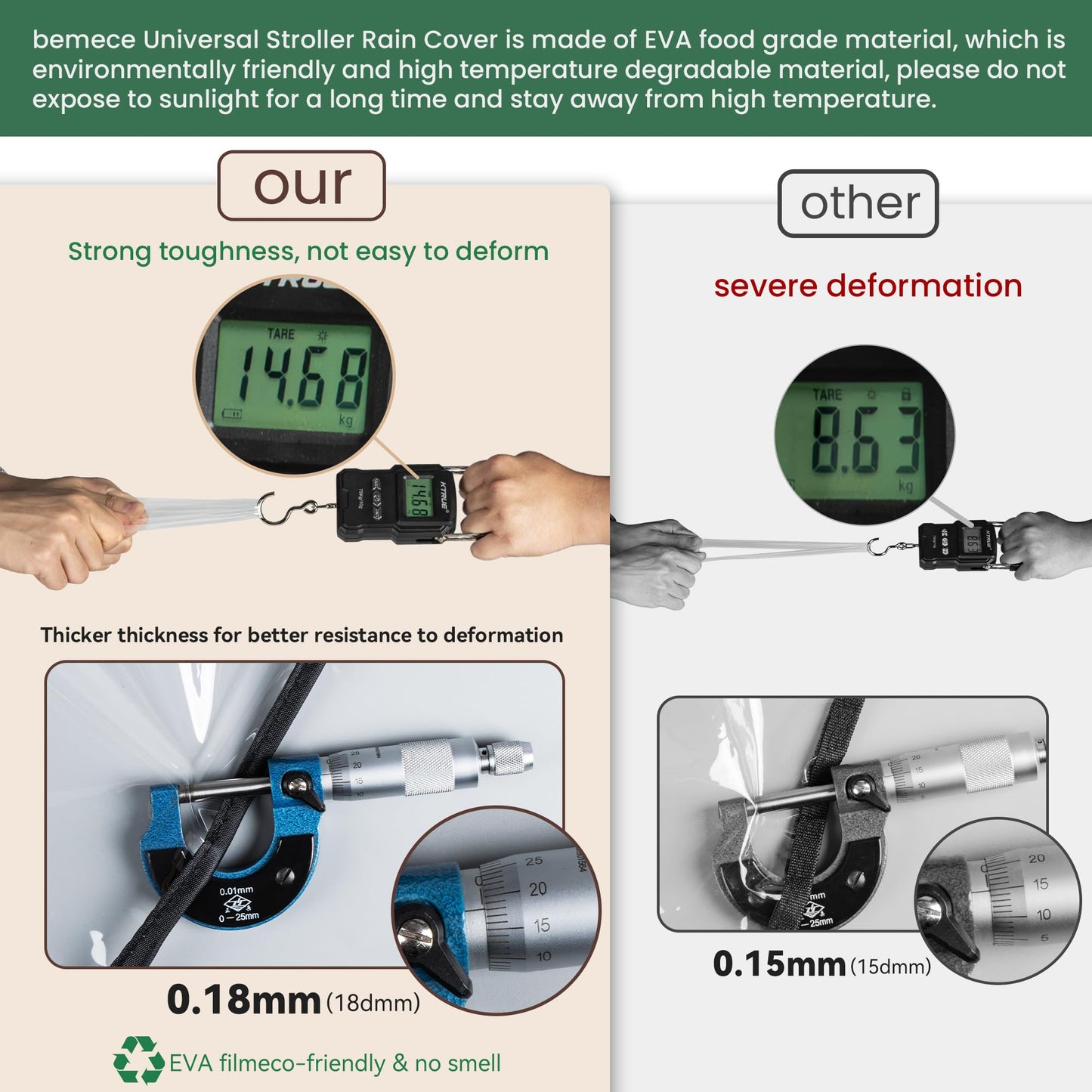 Bemece Baby Stroller Rain Cover Universal Stroller Accessory - Waterproof Windproof Travel Weather Shield Thick & Durable Protec