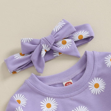 Ciycuit 3Pcs Baby Girl Fall Outfits Daisy Sweatshirt + Pants + Headband Infant Fall Winter Clothes Purple 18-24 Months