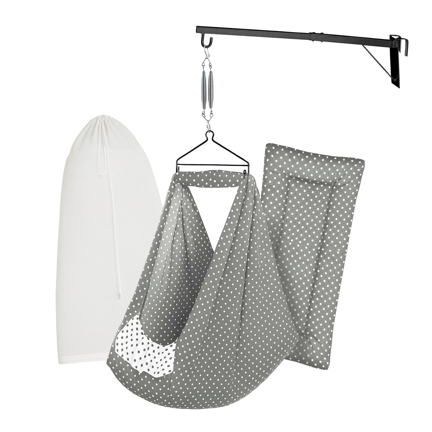Beetot Baby Set | Pure Cotton Cloth, Removal Pad, Mosquito Net, Spring, Triangle And Window Hanger | Fs- (Dark Melanchi, Dot Des