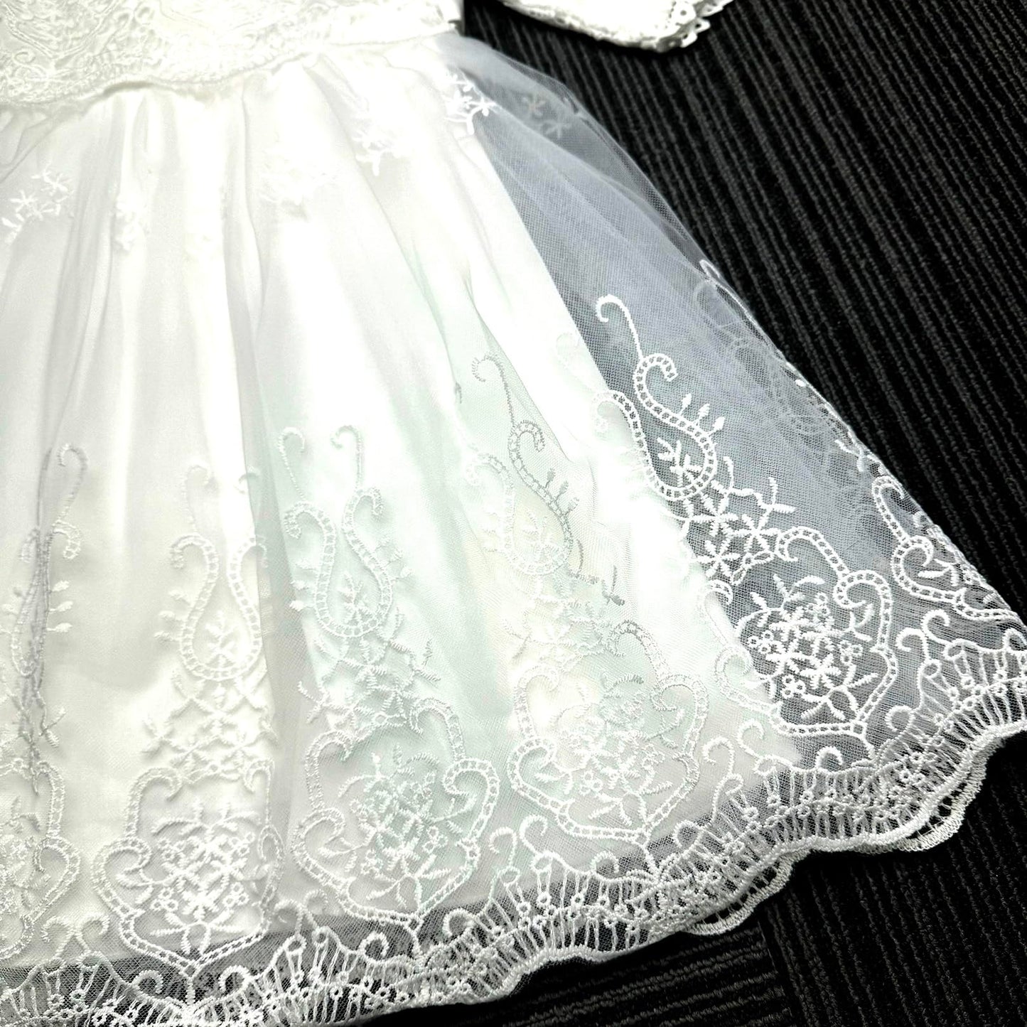Baby Girls Long Sleeve Christening Dress Classic Embroidered Baptism Tulle Dress With Bonnet Ivory Size 6M