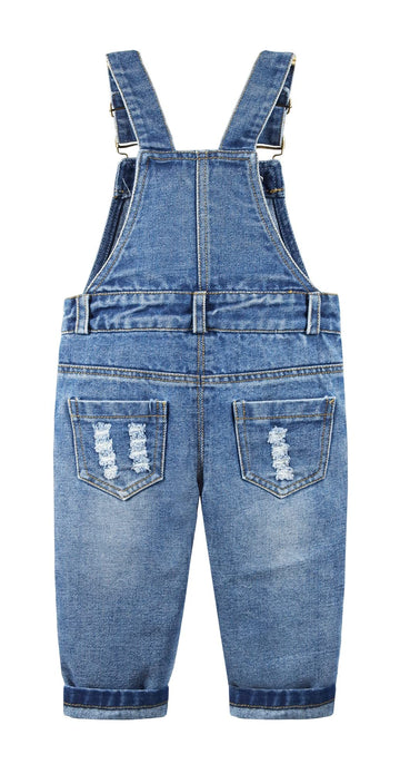 Kidscool Space Baby & Little Girls/Boys Big Bib Pocket Stone Washed Ripped Denim Overalls,Blue,18-24 Months