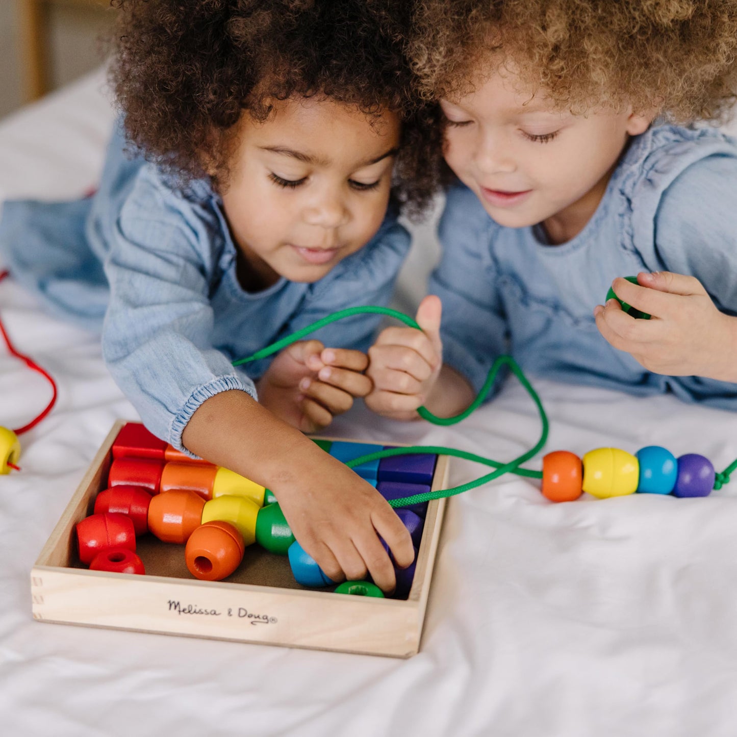Melissa & Doug Primary Lacing Beads - Educational Toy With 30 Wooden Beads and 2 Laces Beads For Toddlers, Fine Motor Skills Lac
