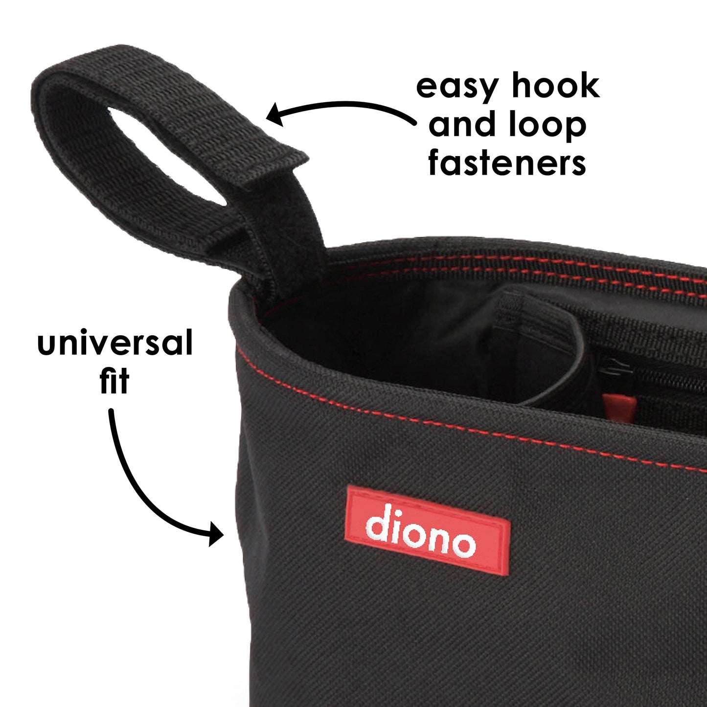 Diono Buggy Buddy Universal Stroller Organizer With Cup Holders, Secure Attachment, Zippered Pockets, Safe & Secure, Black