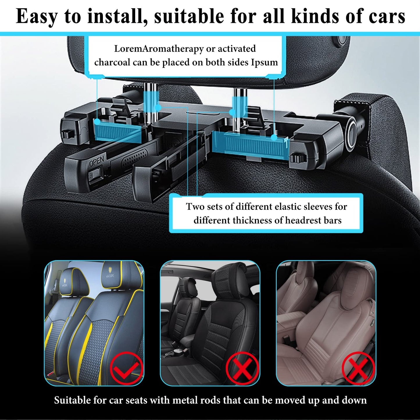 Vniyors Car Headrest Pillow, 180 Degrees Adjustable Car Seat Headrest, Head Rest Pillow For Car Suitable For Adults And Children