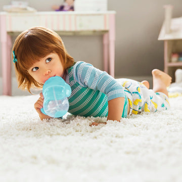 Munchkin Any Angle Weighted Straw Trainer Cup With Click Lock Lid, 7 Ounce, 2 Count (Pack Of 1), Blue/Green, 17349